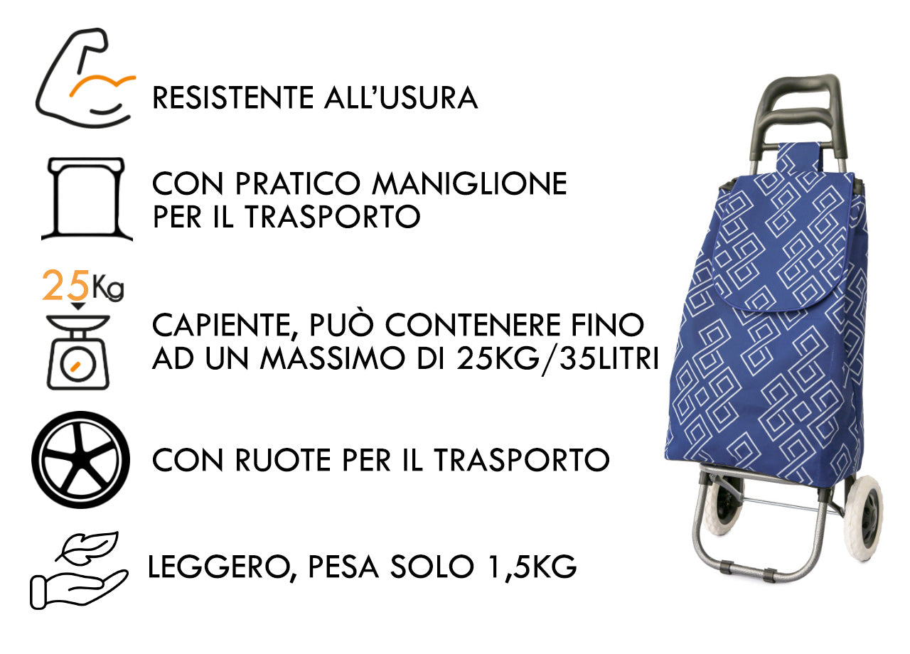Carrello Spesa Con Ruote Trolley Portaspesa Con Manico Giuditta - Carrello - Blu