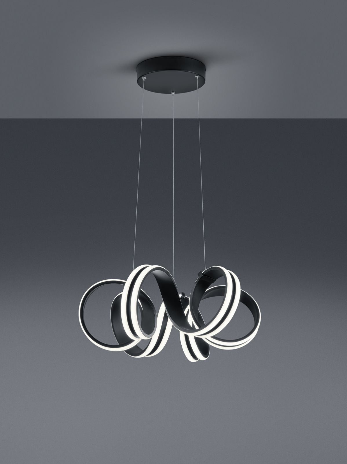 CARRERA SOSPENSIONE LED METALLO NERO TIRANTI REGOLABILI CON VARIAZIONE INTENSITA' CON INTERRUTTORE A PARETE D. 55CM