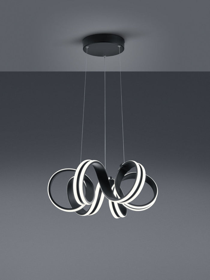 CARRERA SOSPENSIONE LED METALLO NERO TIRANTI REGOLABILI CON VARIAZIONE INTENSITA' CON INTERRUTTORE A PARETE D. 55CM