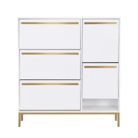 Scarpiera con sgabello per cambio scarpe, per corridoi e camere da letto, 105x25x115,5 cm, Bianco e Oro