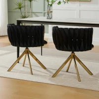 Set da 2 Sedie Girevoli a 180° con Supporto Lombare Ergonomico e Rivestimento Effetto Velluto, 56x50x70 cm, Nero