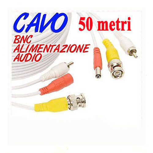 CAVO PROLUNGA TELECAMERA BNC AUDIO VIDEO VIDEOSORVEGLIANZA ALIMENTAZIONE 50 MT