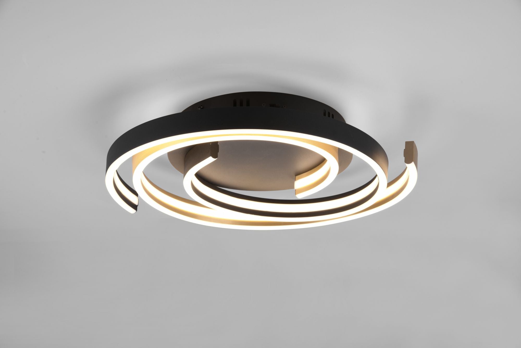 CAYA PLAFONIERA LED 58W 6800lm, 2300+3000+4000K SPIRALE METALLO OTTONE E NERO DIMMERABILE CON INTERRUTTORE D. 50CM