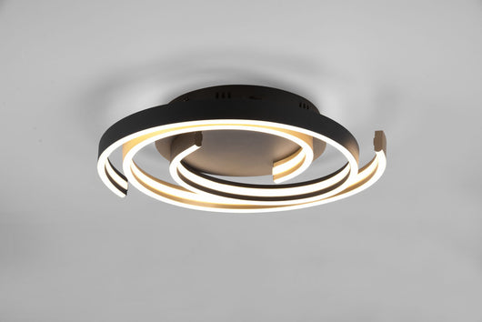 CAYA PLAFONIERA LED 58W 6800lm, 2300+3000+4000K SPIRALE METALLO OTTONE E NERO DIMMERABILE CON INTERRUTTORE D. 50CM
