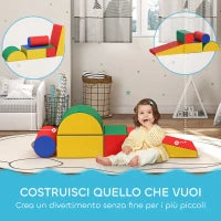 Set Costruzioni Morbide per Bimbi 1-3 Anni con 5 Blocchi Colorati, in Finta Pelle e Schiuma, Multicolore