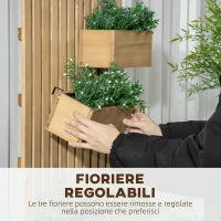 Fioriera da Esterno Verticale in Legno con 3 Vasi Rimovibili, 60x16x80cm