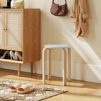 Set 4 Sgabelli Rotondi Impilabili in Legno Grigio, Ø40x45 cm