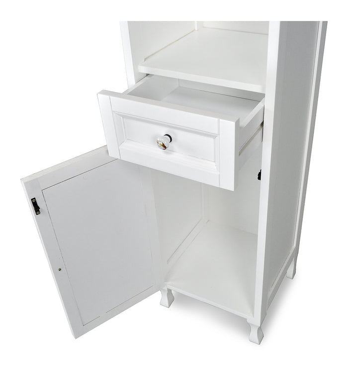 Mobile bagno a colonna in legno laccato bianco, vetrinetta mod.Vittoria CB02B