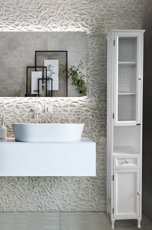 Mobile bagno a colonna in legno laccato bianco, vetrinetta mod.Vittoria CB02B