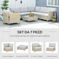 Salotto da Giardino 7 Pezzi Modulabile in Rattan PE con Cuscini, Beige