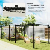 Gazebo Pergola 3x3 m con Tettuccio Retrattile, 8 Viti e 8 Picchetti, in Poliestere 180g e Metallo, Bianco Crema