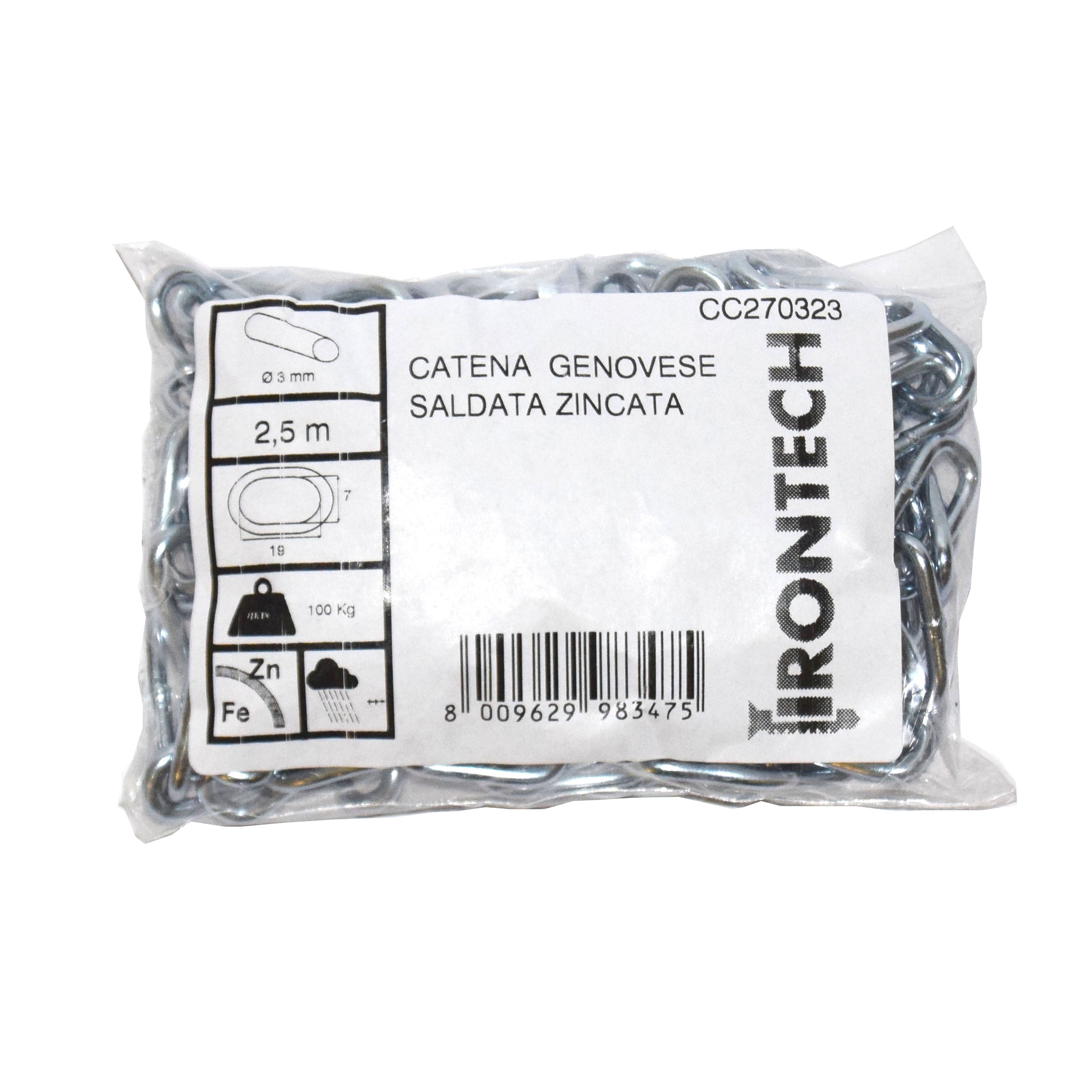 Catena genovese pretagliata Ã˜ 3 mm. in acciaio zincato 5 mt.