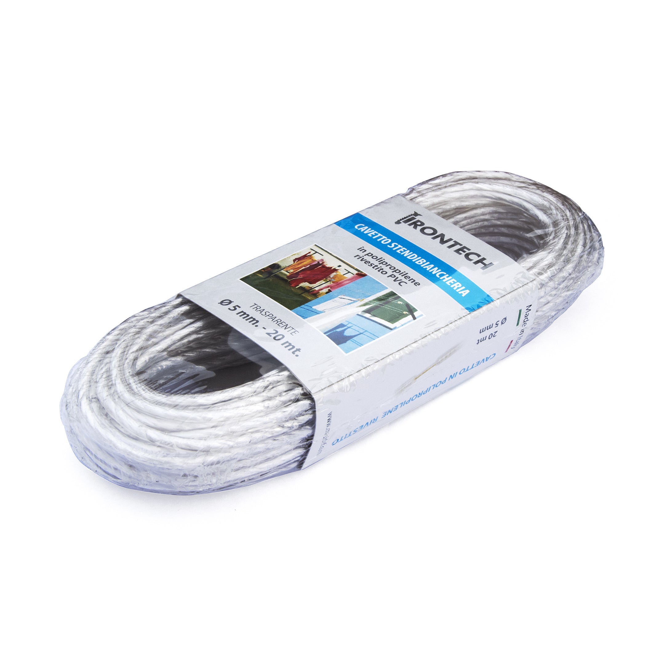 Cavo stendibiancheria Ã˜ 5 x 20 mt. in polipropilene rivestito PVC trasparente