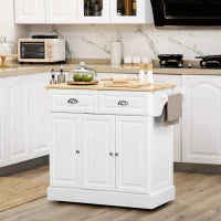 Carrello da Cucina su Ruote Isola da Cucina con 2 Cassetti Porta Spezie e Porta Asciugamani, 110 x 45 x 91 cm, Bianco