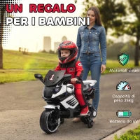 Moto Elettrica per Bambini da 6V con Rotelle Rimovibili, Fari e Musiche, Età 18-36 Mesi, Bianco