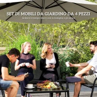 Set da Giardino con Divano 2 Posti, 2 Poltrone Impilabili e Tavolino in Vetro, Nero