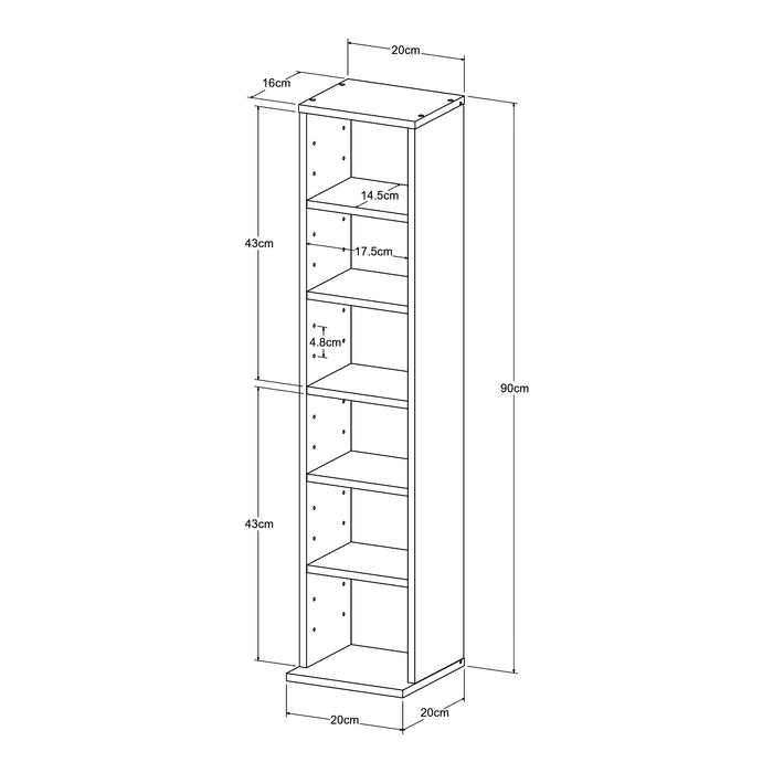 Scaffale a Colonna Tynset con 6 Scomparti per CD DVD 90x20x20 cm Effetto Noce [en.casa]