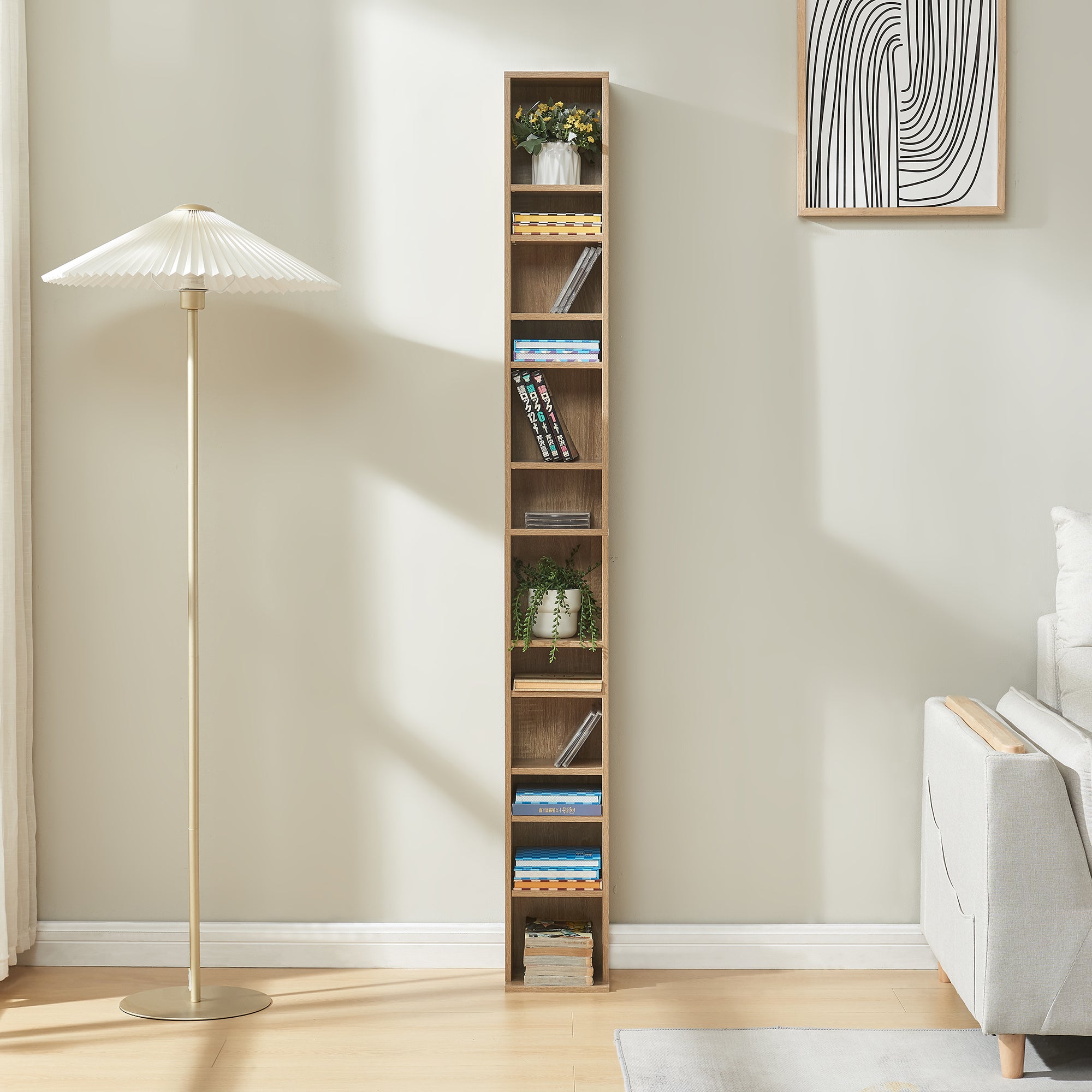 Scaffale a Colonna Tynset con 12 Scomparti per CD DVD 175x20x20 cm Effetto Rovere Sonoma [en.casa]