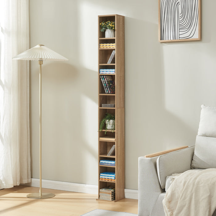 Scaffale a Colonna Tynset con 12 Scomparti per CD DVD 175x20x20 cm Effetto Rovere Sonoma [en.casa]