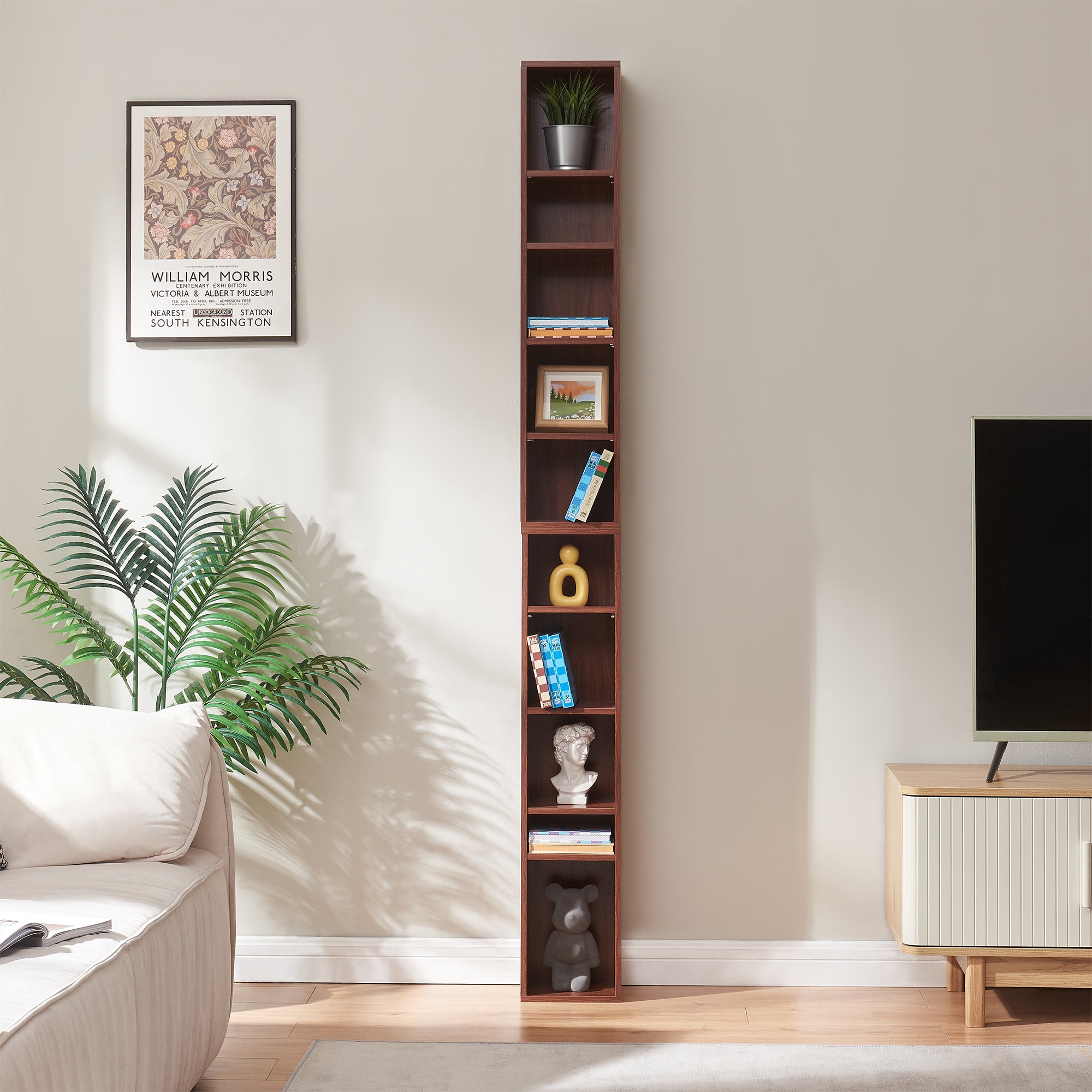 Scaffale a Colonna Tynset con 10 Scomparti per CD DVD 187x20x17 cm Effetto Noce [en.casa]