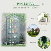 Mini Serra da Giardino e Terrazza per Piante a 5 Ripiani in Acciaio con Copertura in PVC, 69x49x193 cm, Verde