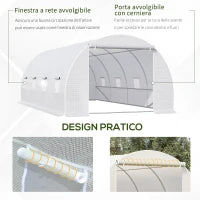 Serra da Giardino a Tunnel Per Piante, Struttura in Metallo e Copertura in PE, 6x3x2m, Bianco