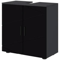 kleankin Mobile Sottolavabo Bagno in Legno con Armadietto 2 Ante, 60x30x60cm, Nero