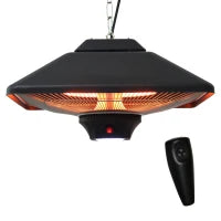 Lampada Riscaldante per Esterni con Luce LED, Potenza 1000/2000W e Telecomando, 43x43x25cm, Nero