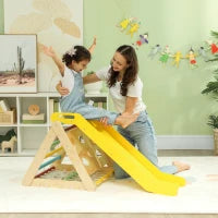 Gioco Arrampicata Bambini con Triangolo Montessori 5 in 1 con Corda, Scivolo e Sacchi, in Legno, 119x63x61 cm