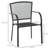Set 2 Sedie da Giardino in Metallo, per Cortile, Patio e Terrazza, Nero