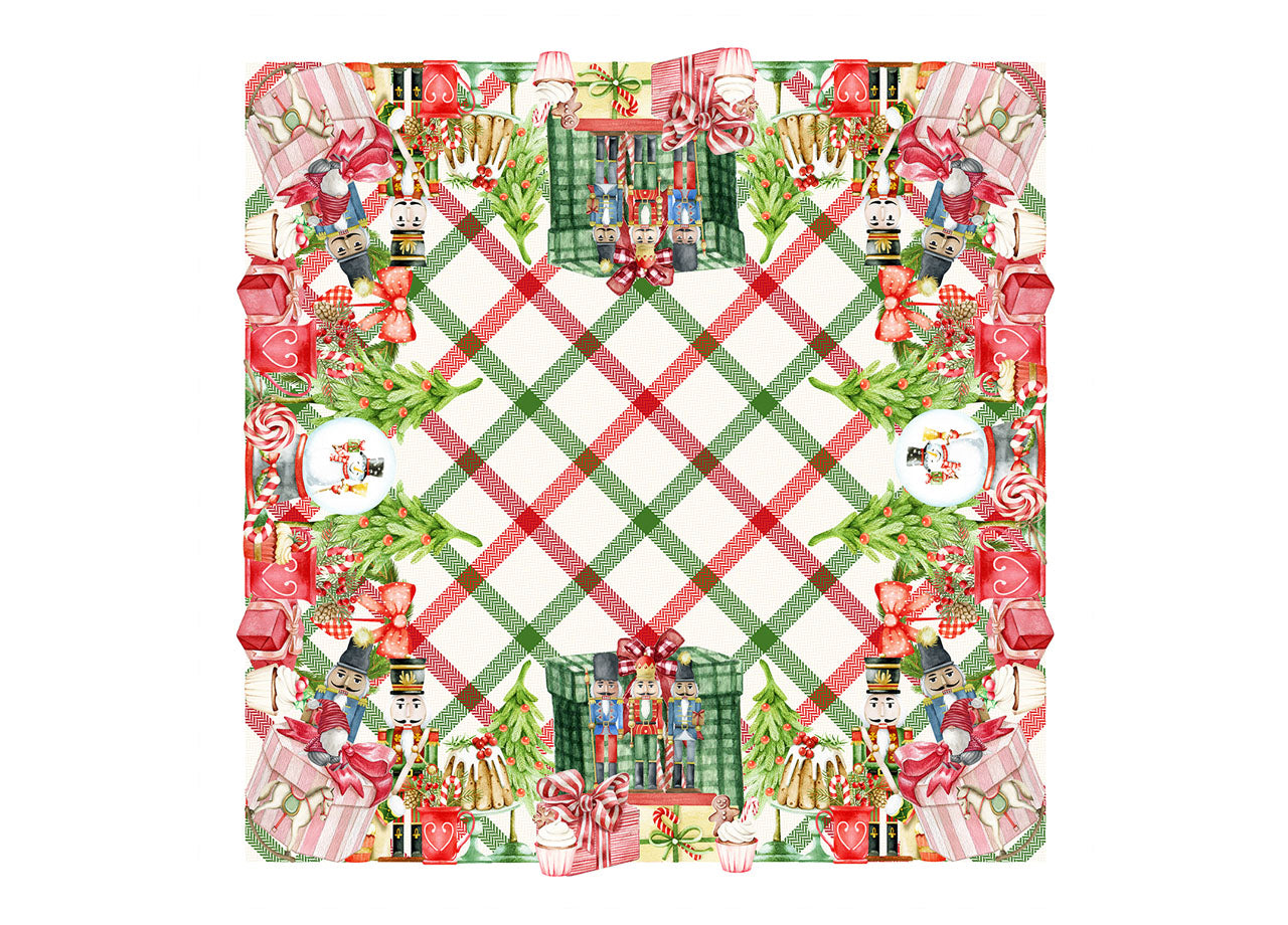 Tovaglia Natale Digitale Centrotavola Natalizio 100% Cotone Doni Schiaccianoci SV - 90x90 - Doni