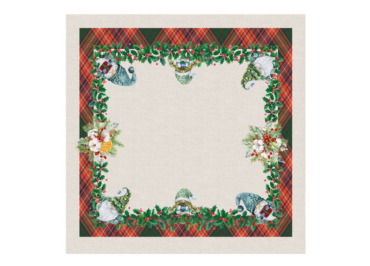 Tovaglia Natale Digitale Centrotavola Runner Natalizio 100% Cotone Gnomi SV - 90x90 - Gnomi