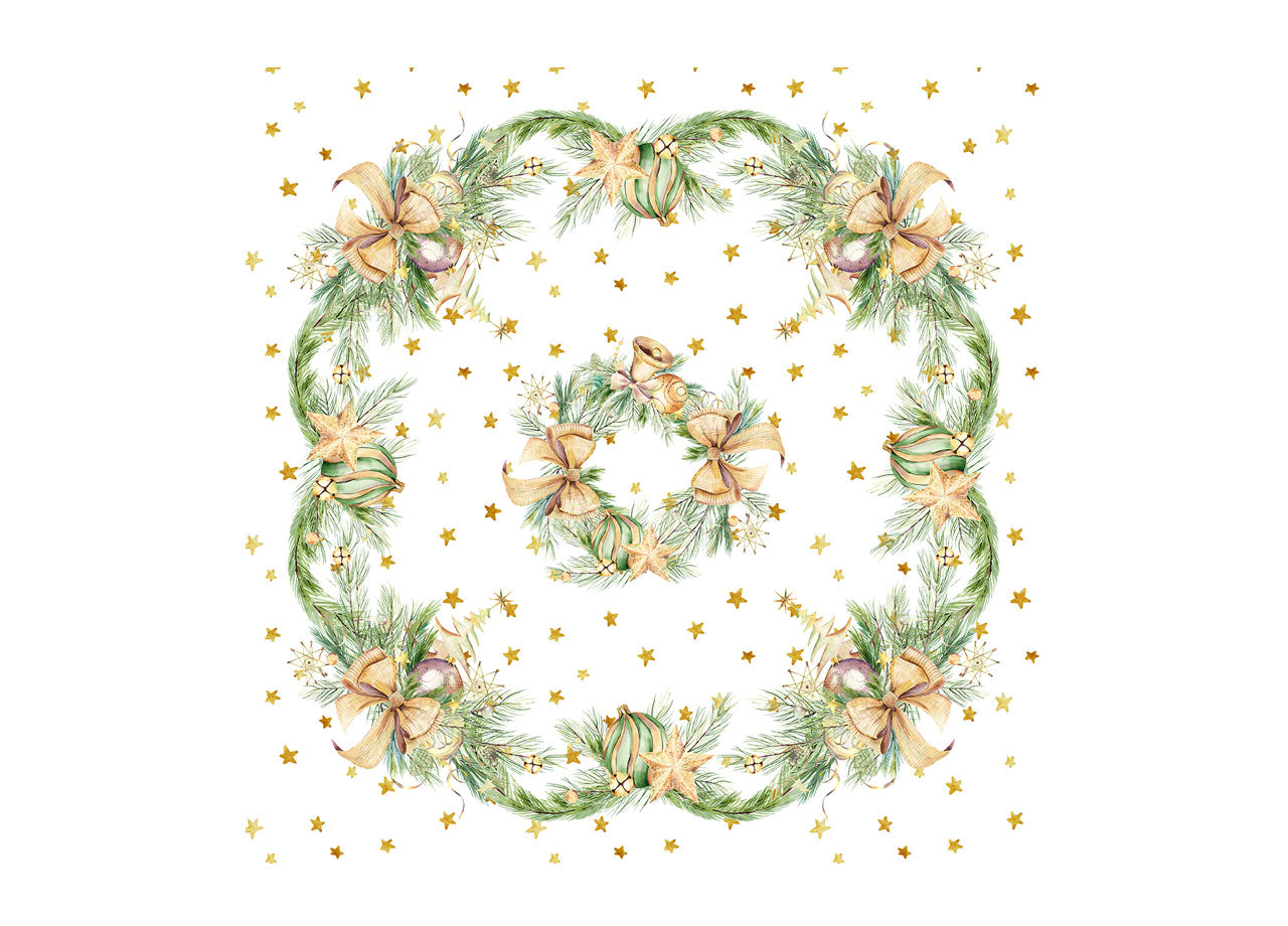 Tovaglia Natale Digitale Centrotavola Natalizio 100% Cotone Campane Dorate SV - 90x90 - Campane