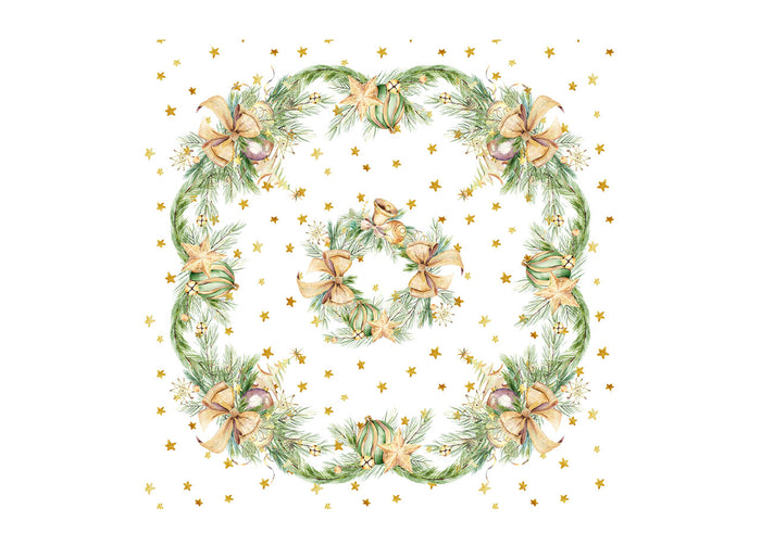 Tovaglia Natale Digitale Centrotavola Natalizio 100% Cotone Campane Dorate SV - 90x90 - Campane