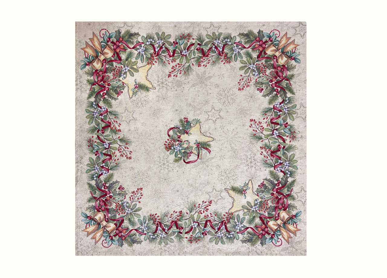 Tovaglia Natale Centrino Runner Centrotavola Natalizio Gobelin Silver Stella 1310 - 100x100 - Silver Stella