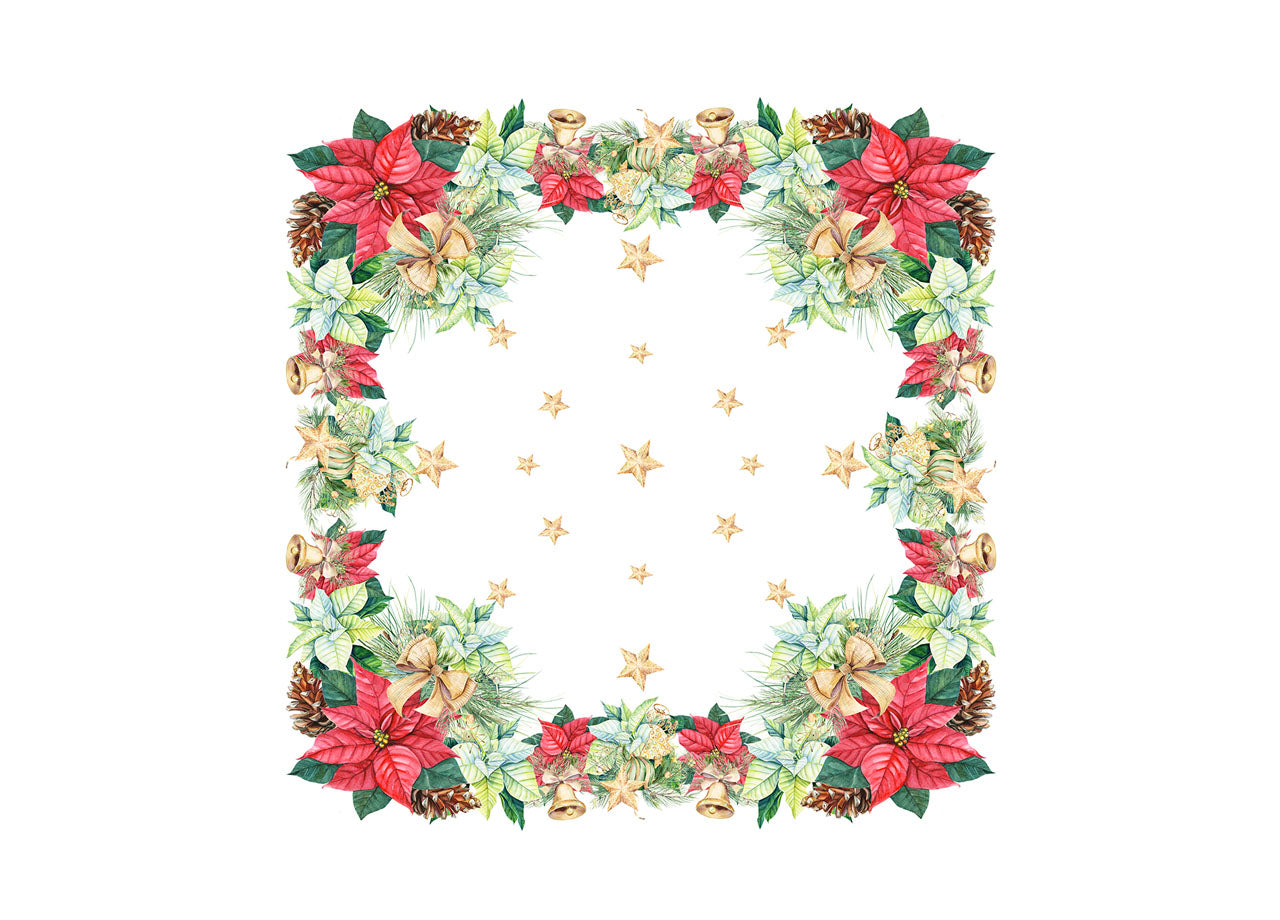Tovaglia Natale Digitale Centrotavola Natalizio 100% Cotone Stella Di Natale SV - 90x90 - Stella Natale
