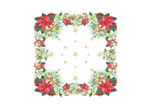 Tovaglia Natale Digitale Centrotavola Natalizio 100% Cotone Stella Di Natale SV - 90x90 - Stella Natale