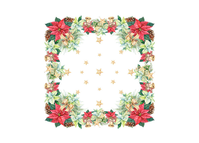 Tovaglia Natale Digitale Centrotavola Natalizio 100% Cotone Stella Di Natale SV - 90x90 - Stella Natale