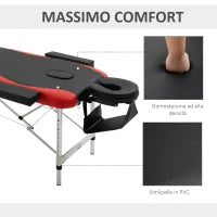 Lettino da Massaggio Pieghevole ad Altezza Regolabile, Lettino Professionale per Massaggi in Alluminio e Plastica, 215x81x61-84 cm, Nero e Rosso