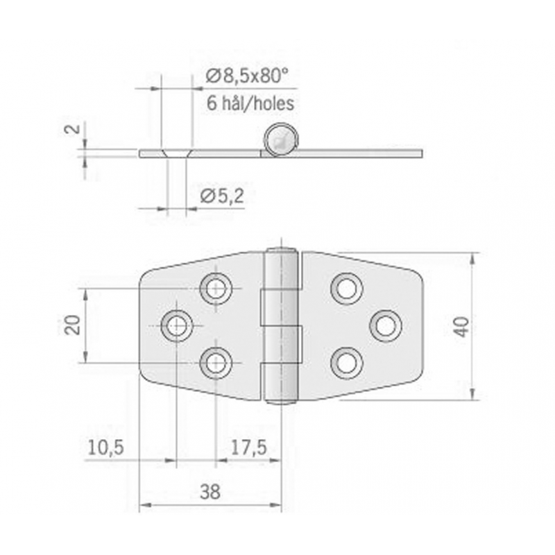 CERNIERA INOX ESAGONALE ROVESCIATA