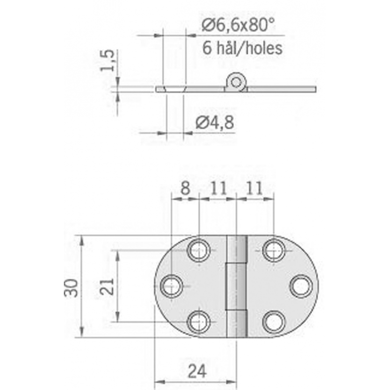 CERNIERA INOX MM.47X30 ROVESCIATA