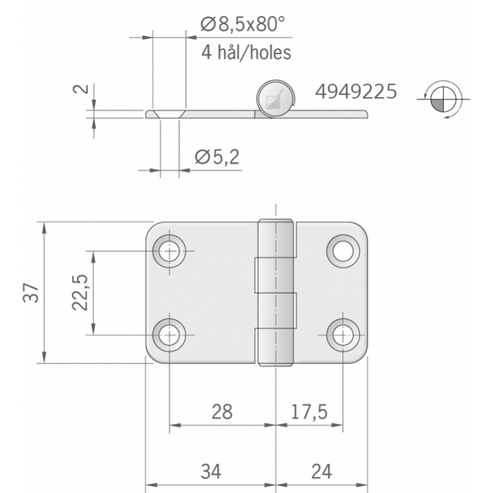 CERNIERA INOX MM.58X37
