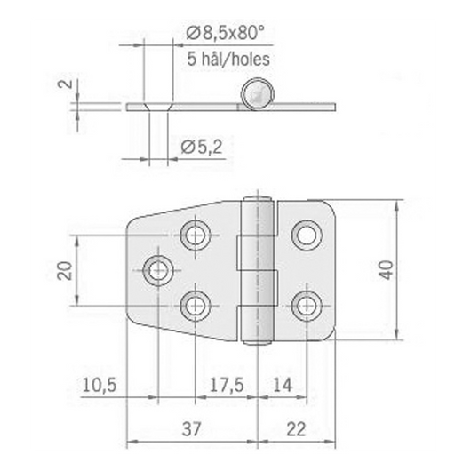 CERNIERA INOX MM.59X37 ROVESCIATA