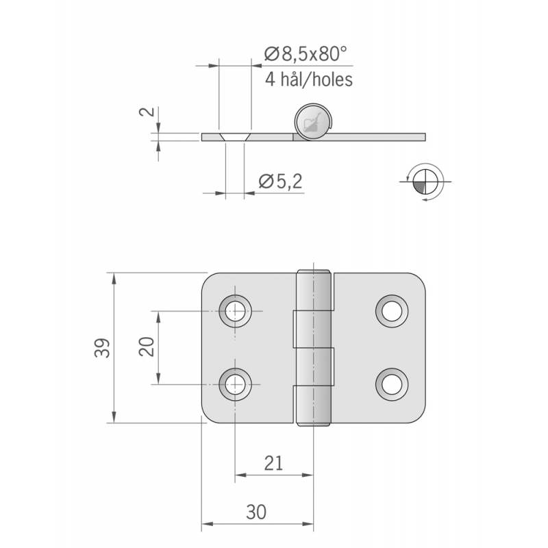 CERNIERA INOX MM.60X39