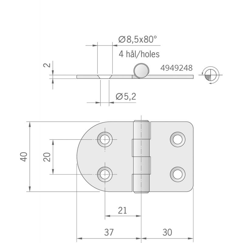 CERNIERA INOX MM.67X40 STANDARD