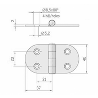 CERNIERA INOX MM.74X39 ROVESCIATA