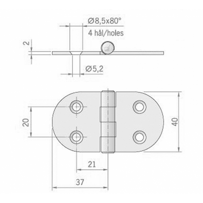 CERNIERA INOX MM.74X39 ROVESCIATA