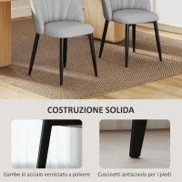 Set 2 Sedie da Pranzo in Pelle PU con Gambe in Metallo e Schienale a Conchiglia, Grigio Chiaro