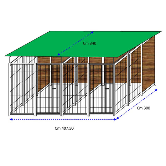 2 box in linea con copertura e retro in legno ciascuno da 3x2 metri con zincatura a caldo
