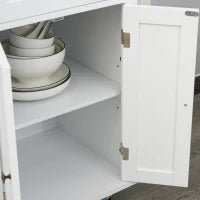Carrello da Cucina con 2 Cassetti e 2 Armadietti, Isola da Cucina con Piano in Legno, Portaspezie e Porta Canovacci, Bianco